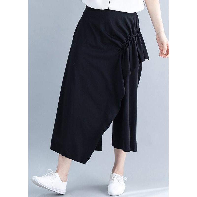 Boutique Black Summer Elastic Waist Asymmetrical Design Pants Trousers