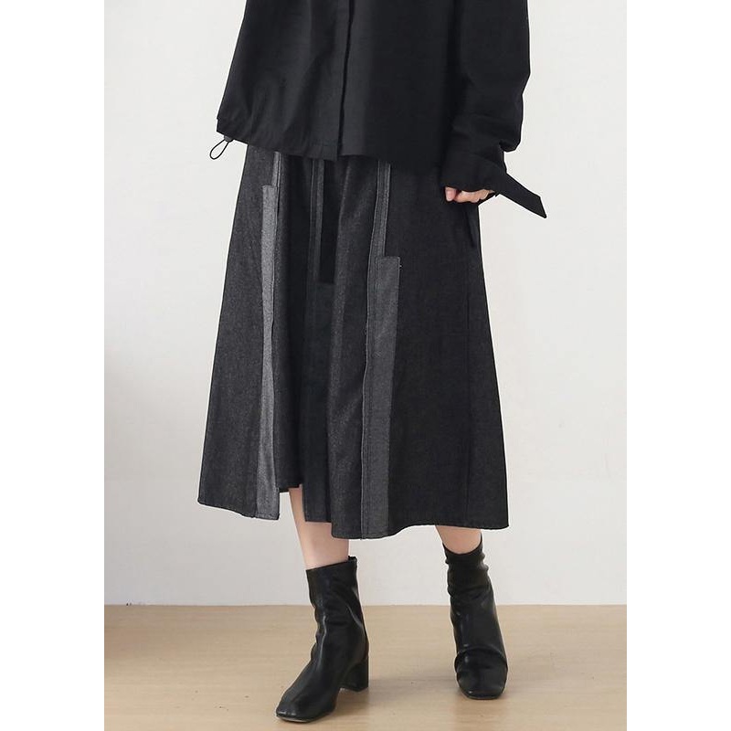 Classy Dark Grey Patchwork Pockets Skirts