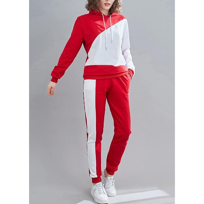 Color Matching Leisure Sports 2021 Spring Red Loose Fashion Suit