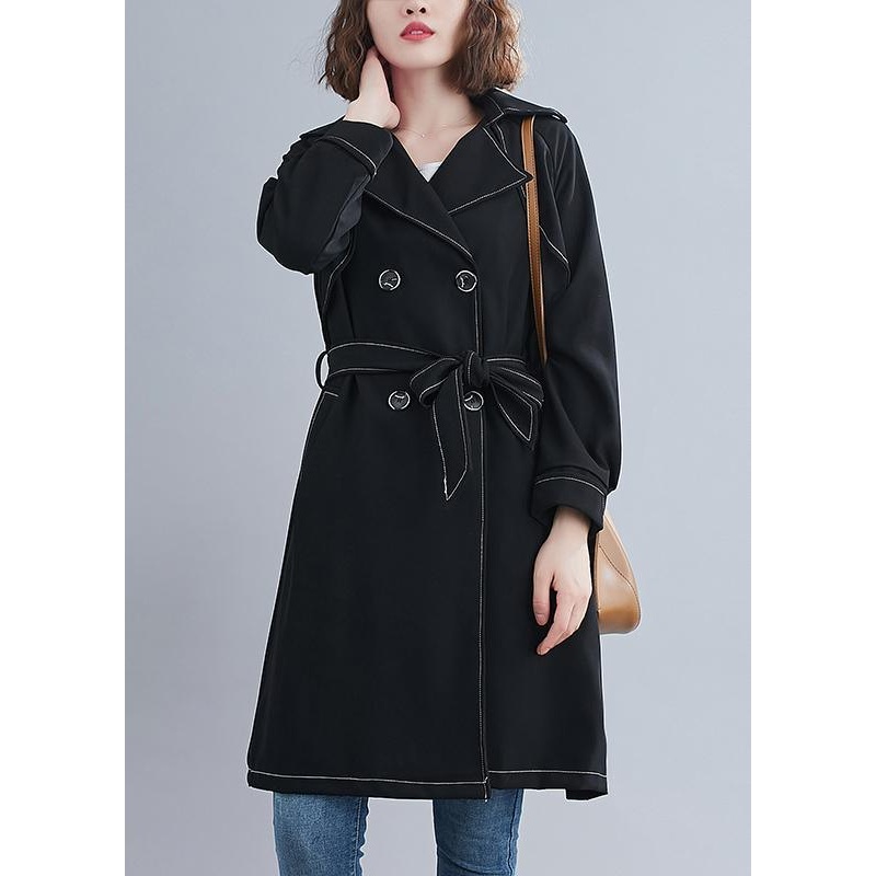 Diy Black Crane Coats Pattern Collar Sashes Spring Outwear