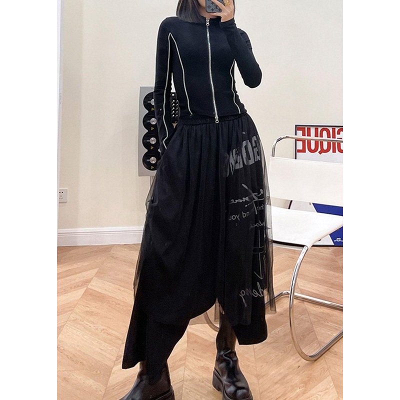 Diy Black Patchwork Letter Casual Pants