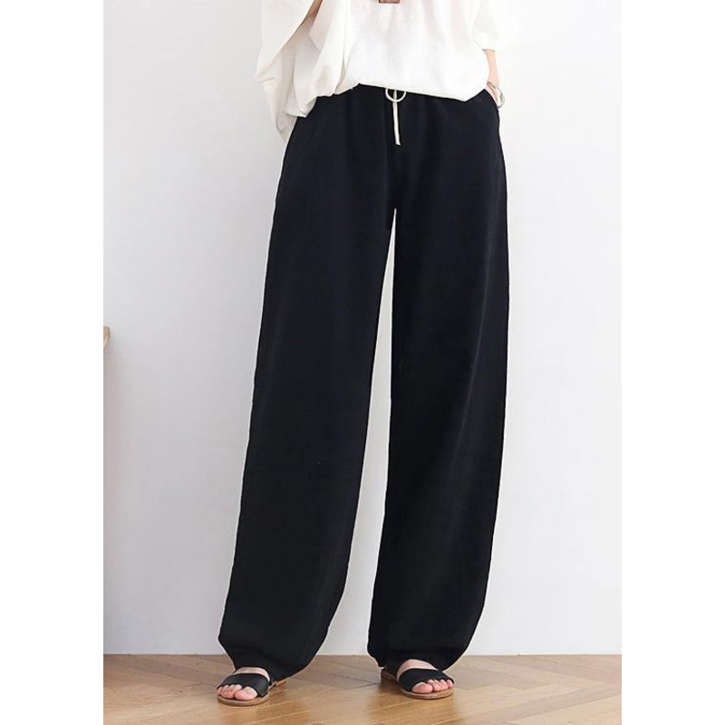 Fashion Elastic Waist Wide Leg Pants Black
