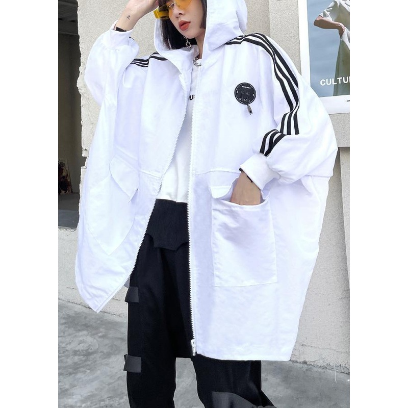 French White Letter Pockets Spring Hoodies Cotton Outwear