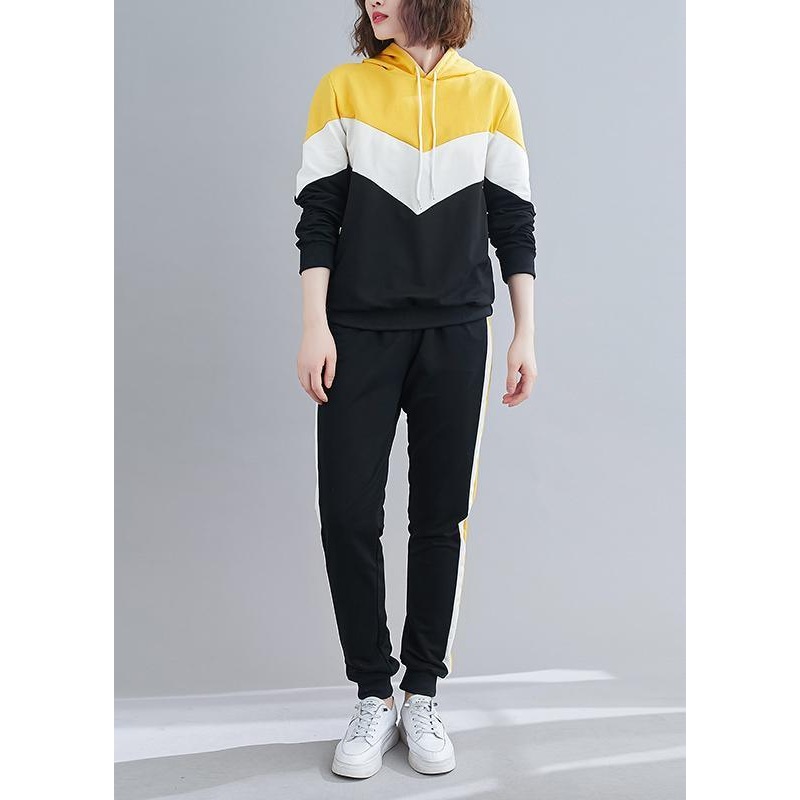 Long Sleeve Hooded Yellow Loose Fashion Suit For Women