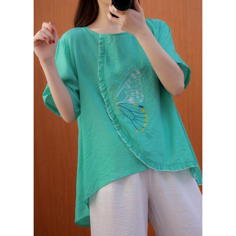 Organic O-Neck Summer Clothes For Women Fashion Ideas Green Blouses