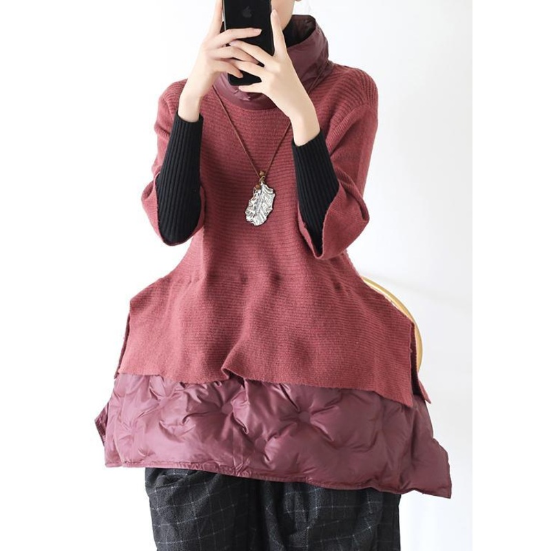 Plus Size Red Patchwork Wool Knitted tops