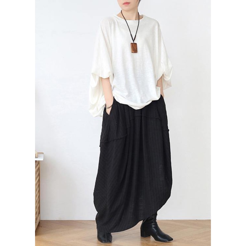 Simple Black asymmetrical Design Linen Skirt