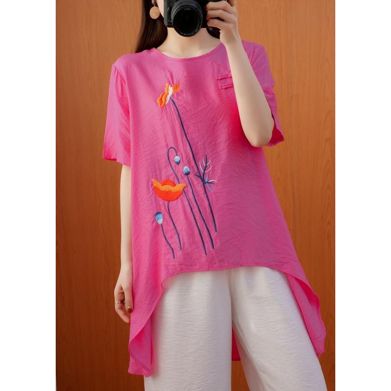 Simple O-Neck Summer Blouse Work Outfits Rose Tops
