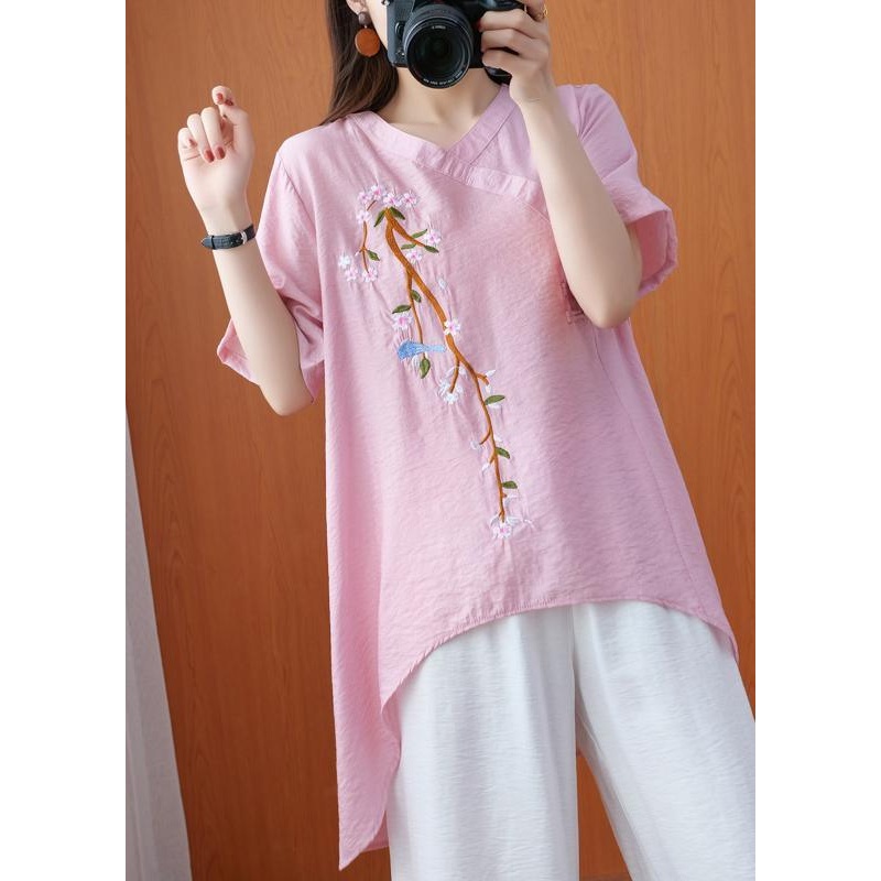 Simple Pink Silhouette Asymmetrical Design Size Clothing Summer Tops