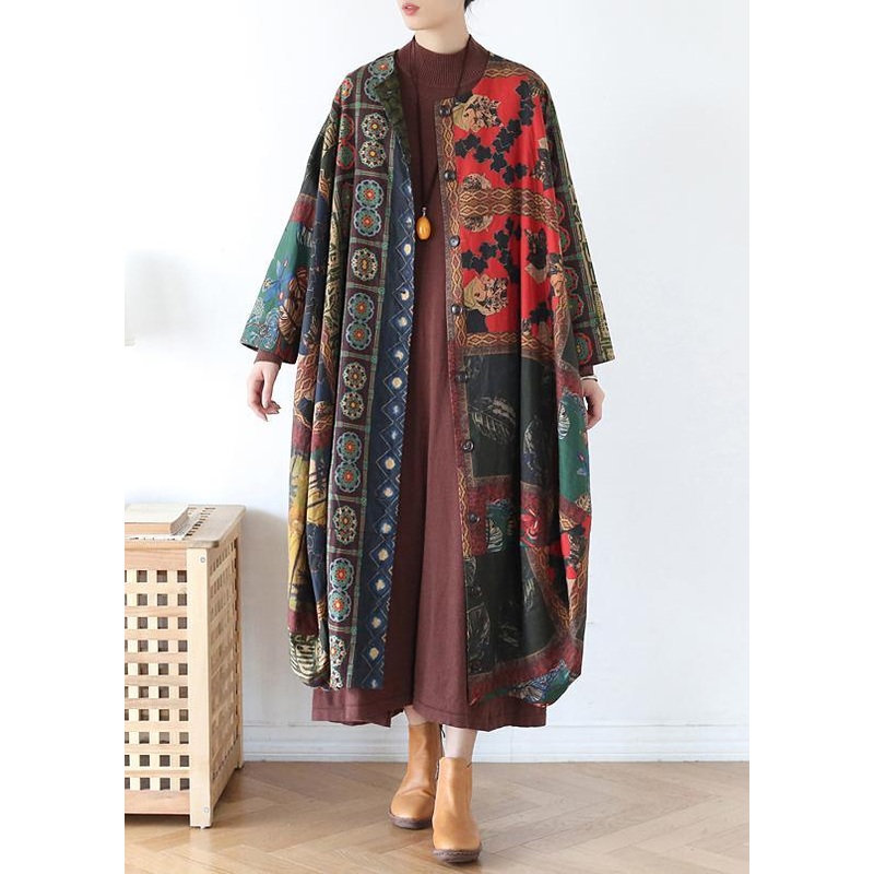 Simple Print O-Neck Button Coat Spring