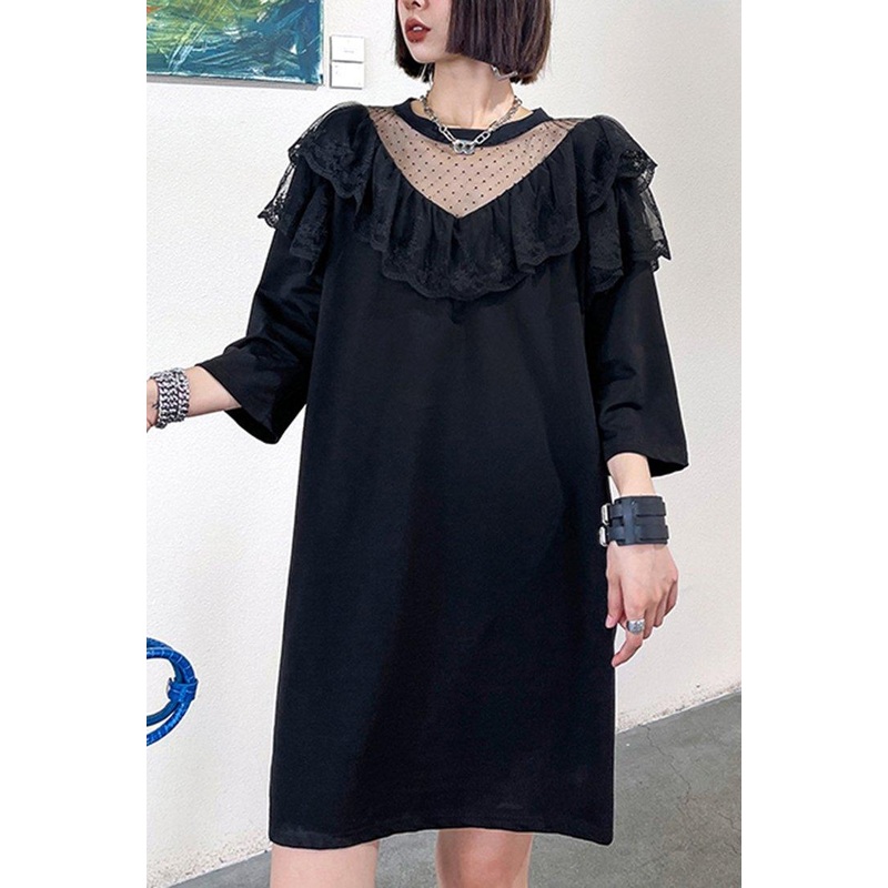 Unique Black Patchwork Lace Cotton Summer Maxi Dresses