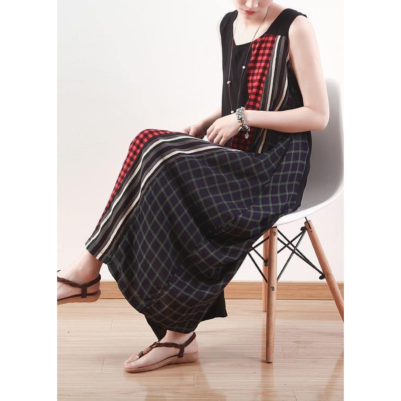 Unique Black Patchwork Plaid Summer Cotton Dress