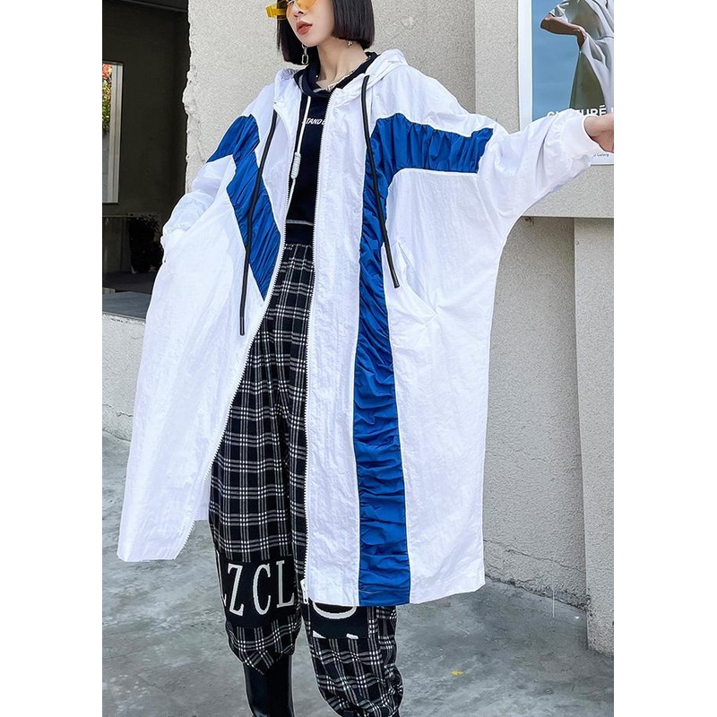 Vintage White Cinched Batwing Sleeve Spring Hoodies Outwear