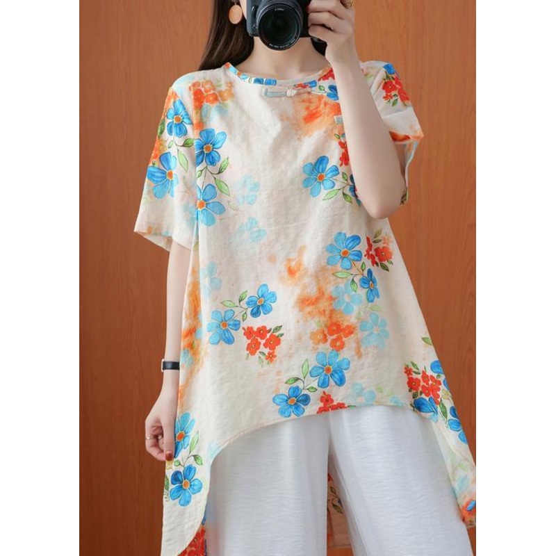 Women Asymmetric Summer Tops Apricot Shirts