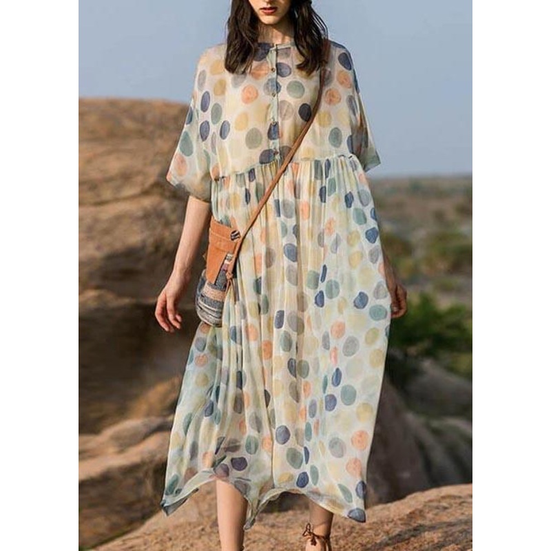 Women Chiffon Kaftans Fashion Dots Pleated Long Dress