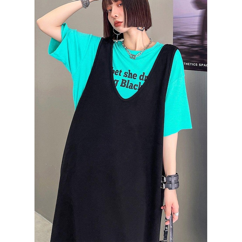 Women Green O-Neck Graphic Cotton Summer Top