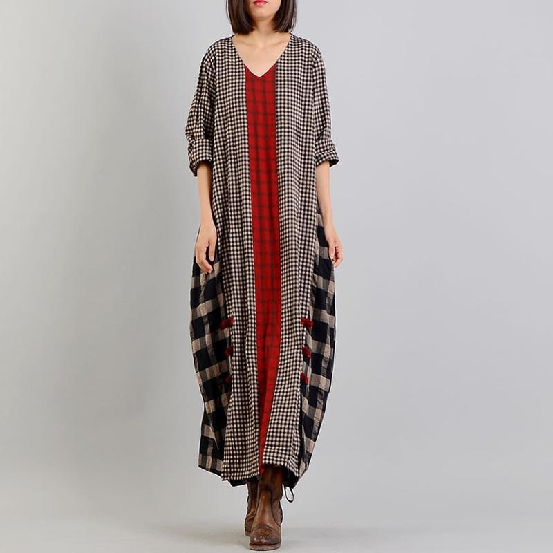 2021 Plaid Retro Cotton Linen Dress