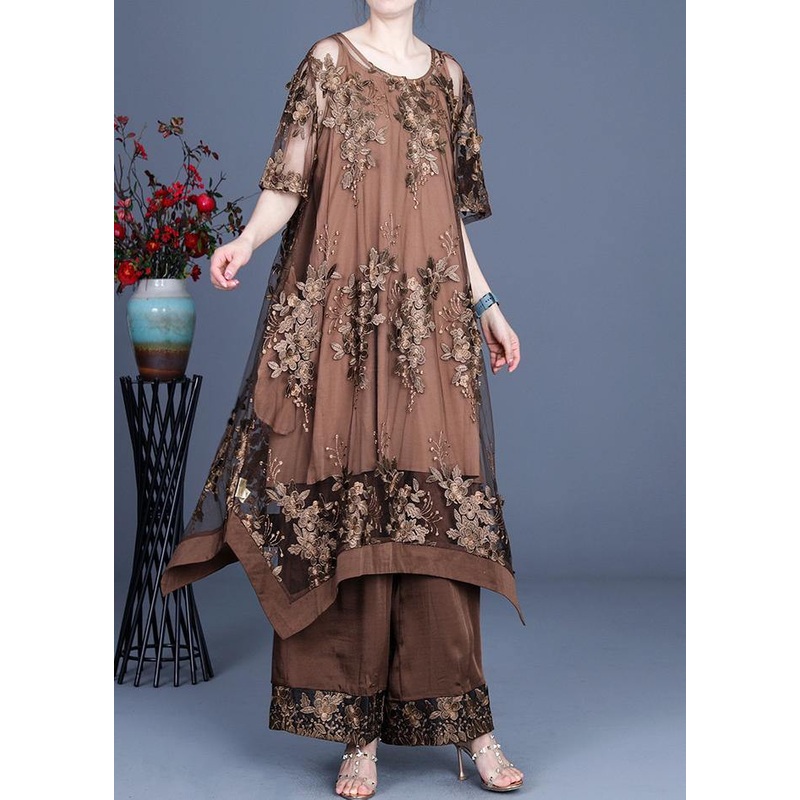 2021 Summer Irregular Dress Wide Leg Pants Suspender Skirt Three Piece Set