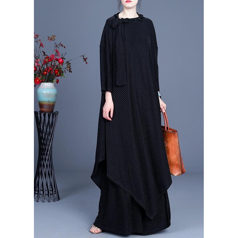 2021 Summer Large Stripe Irregular Top + Wide Leg Pants Suit