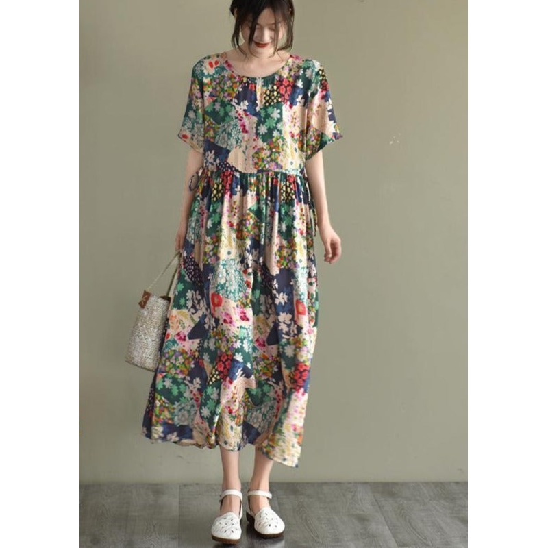 2023 Floral Prints Short Sleeve Summer Loose Dress
