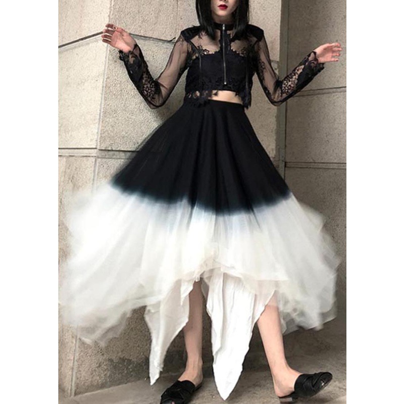 Art Black White Color block tulle Patchwork Skirts Summer