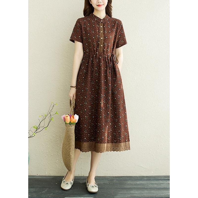 Art Chocolate Print Patchwork Vacation Summer Cotton Dress ( Limited Stock)