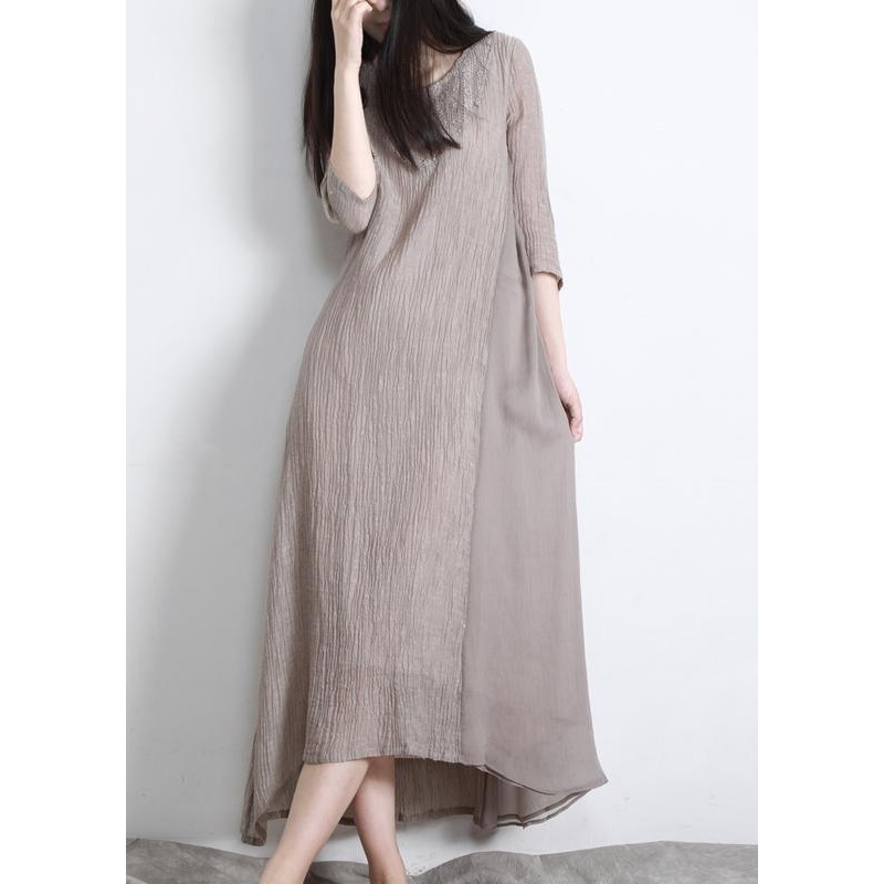 Art Nude Cinched Pockets Patchwork Maxi Summer Linen Dress