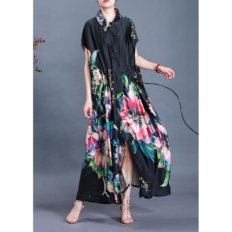 Beautiful Black Print tie waist Maxi Coat Summer