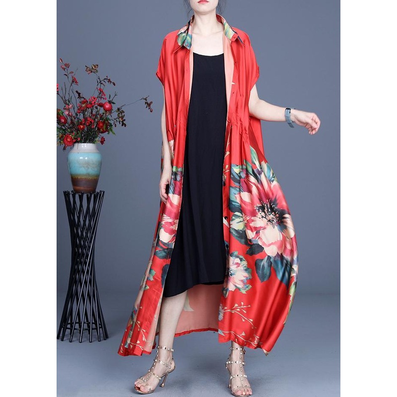 Beautiful Red Print Summer Cardigan Long