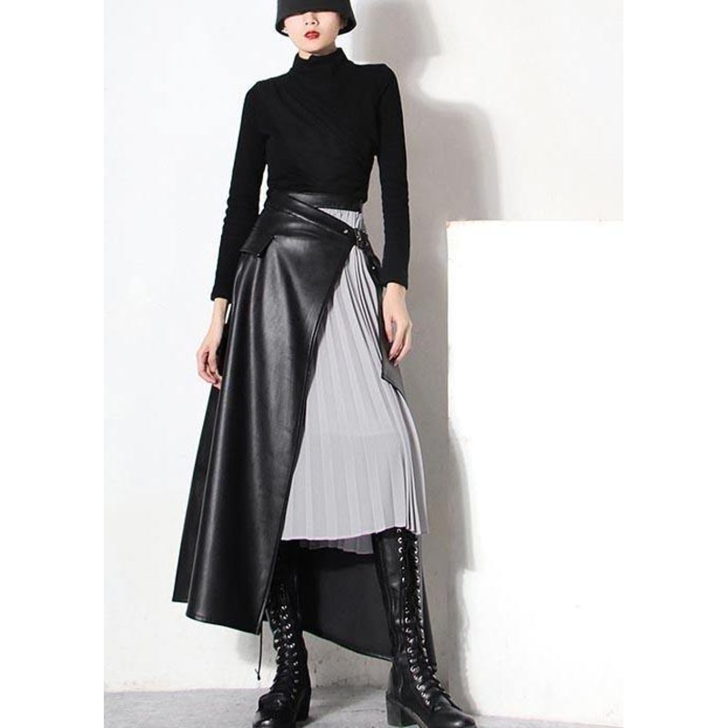 Bohemian Black asymmetrical design Patchwork Skirts Spring