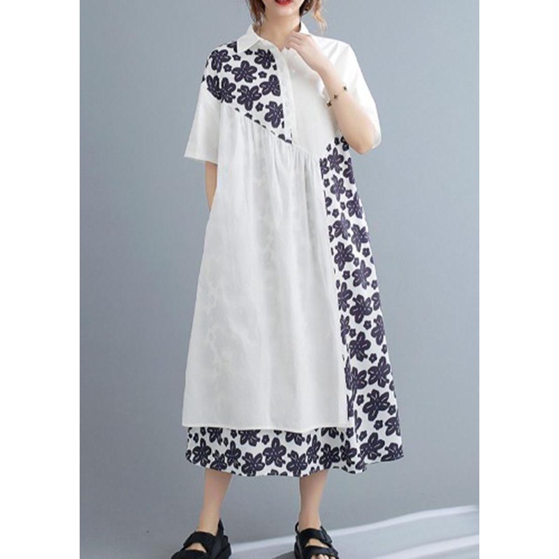 Bohemian White Patchwork Print asymmetrical design Maxi Summer Chiffon Dress