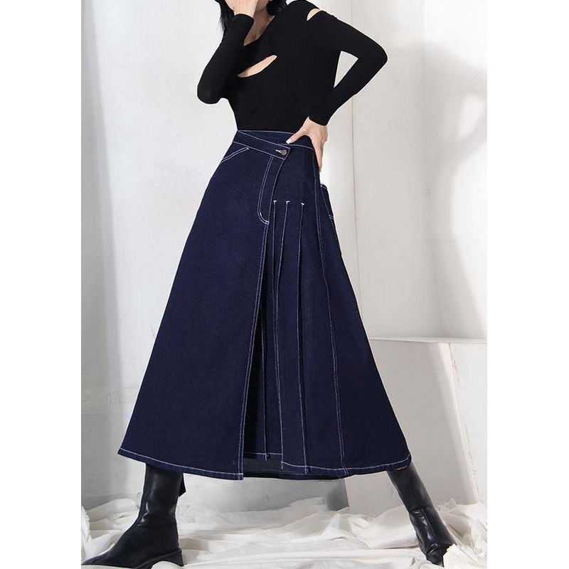 Boho denim blue zippered asymmetrical design Summer Skirt