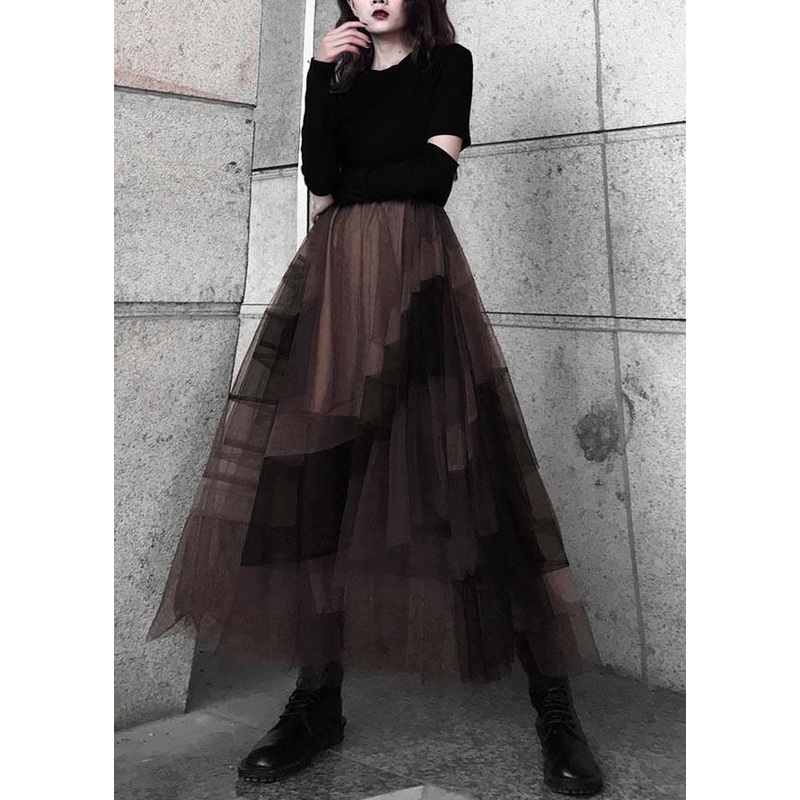 Casual Color block High Waist tulle Skirt Summer