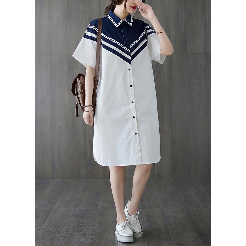 Casual White Patchwork long shirts Summer Cotton Dress ( Limited Stock)