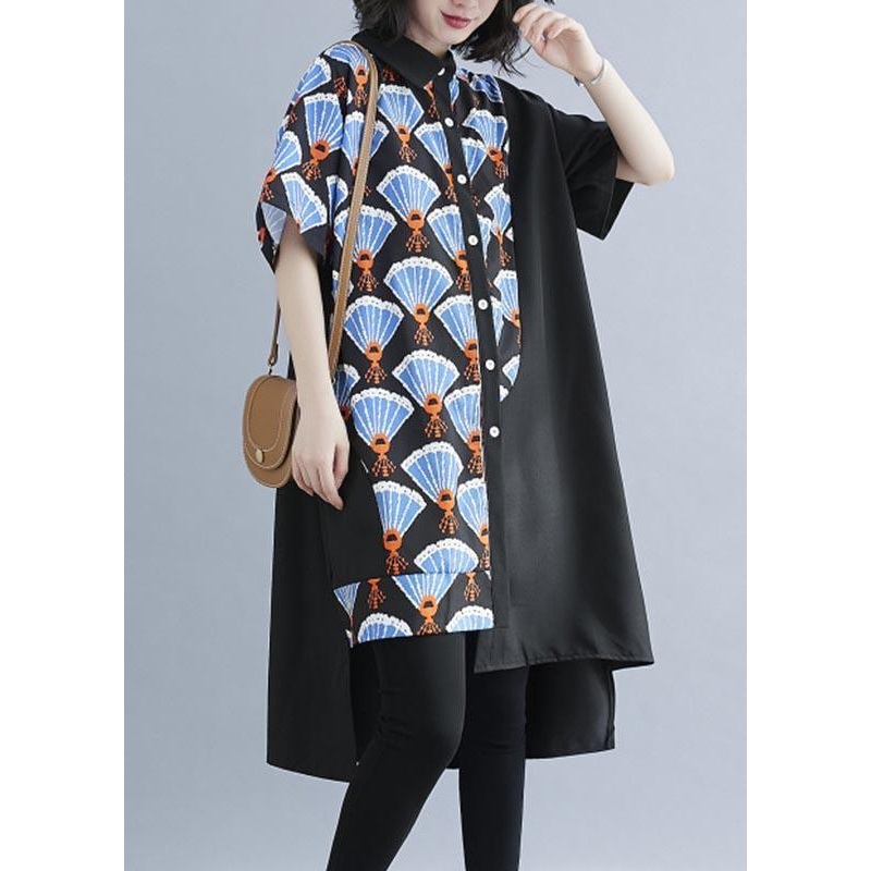 Chic Black Print asymmetrical designlow high design Vacation Summer Cotton Dress
