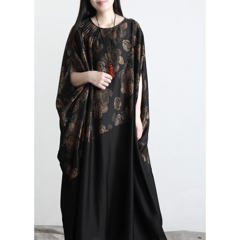 Chic Black Print Patchwork Batwing Sleeve Party Summer Chiffon Dress
