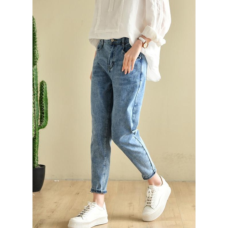Classy Denim Blue Patchwor Cotton Pants