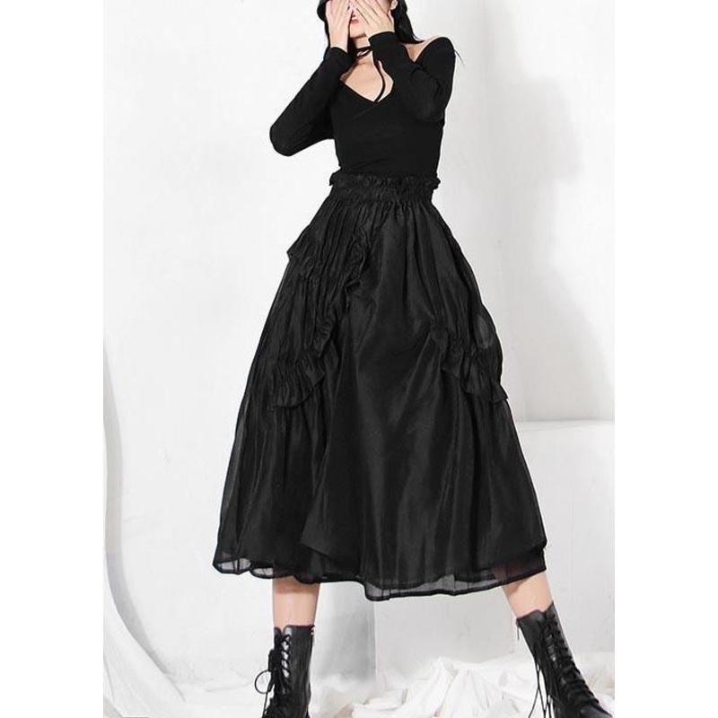 DIY Black Cinched Patchwork A Line Skirt Summer
