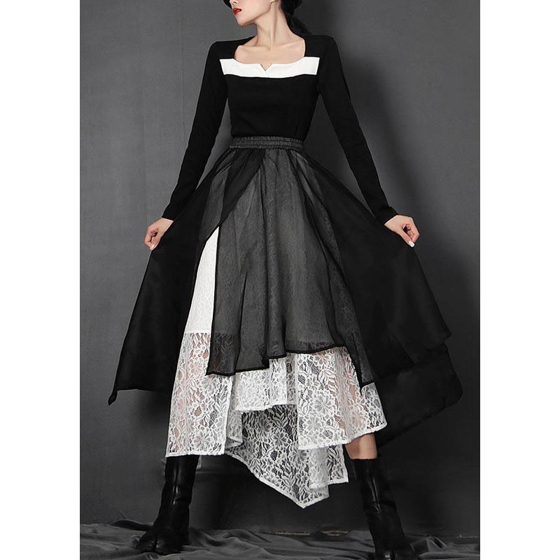 French Black Hollow Out asymmetrical design Summer Skirts