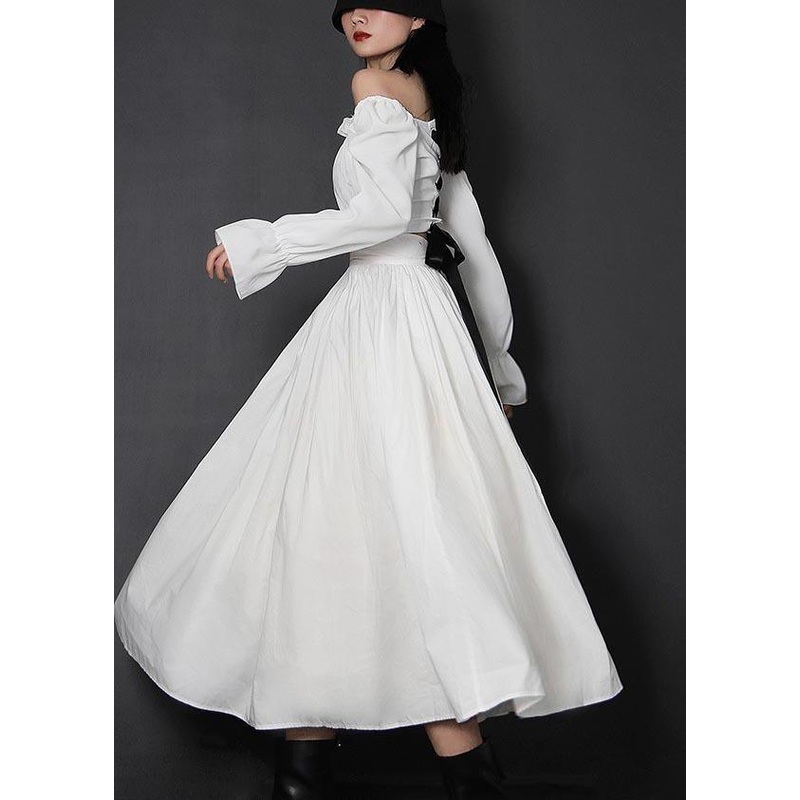 Organic White High Waist Cinched Patchwork Summer Cotton Skirts ( Limited Stock)