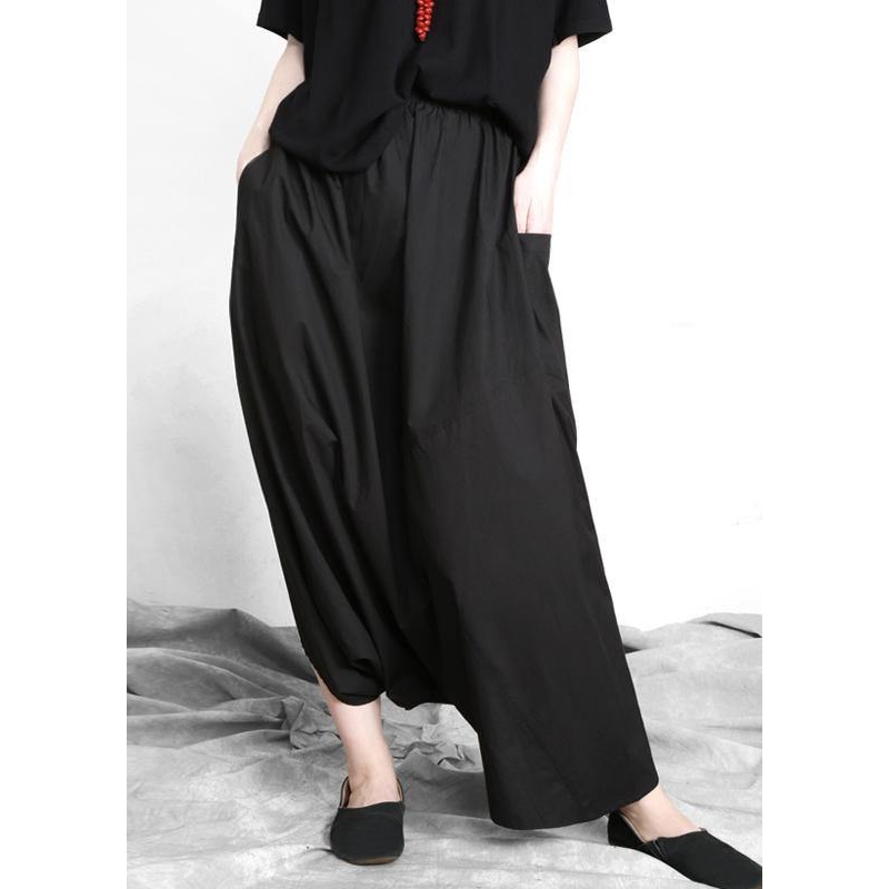 Plus Size Black asymmetrical design Elastic Waist Summer Linen Skirts