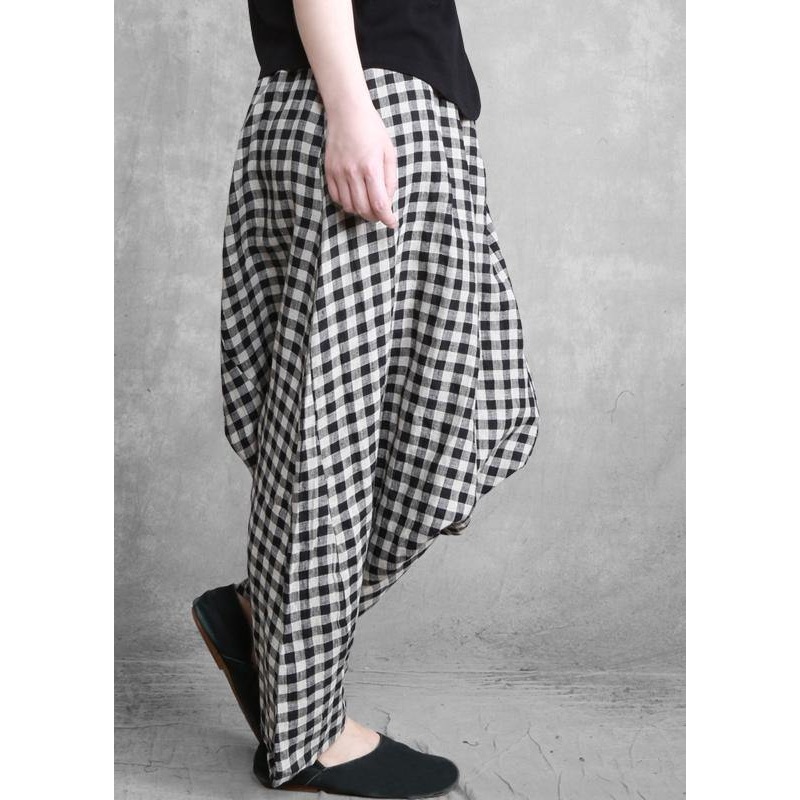 Plus Size Black Grey Plaid Harem Summer Pants