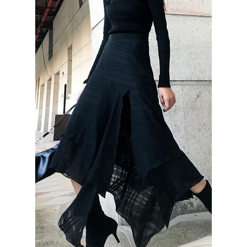 Style Black High Waist side open Summer Skirt