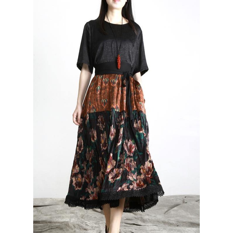 Unique Black Print Patchwork Vacation Summer Chiffon Dress