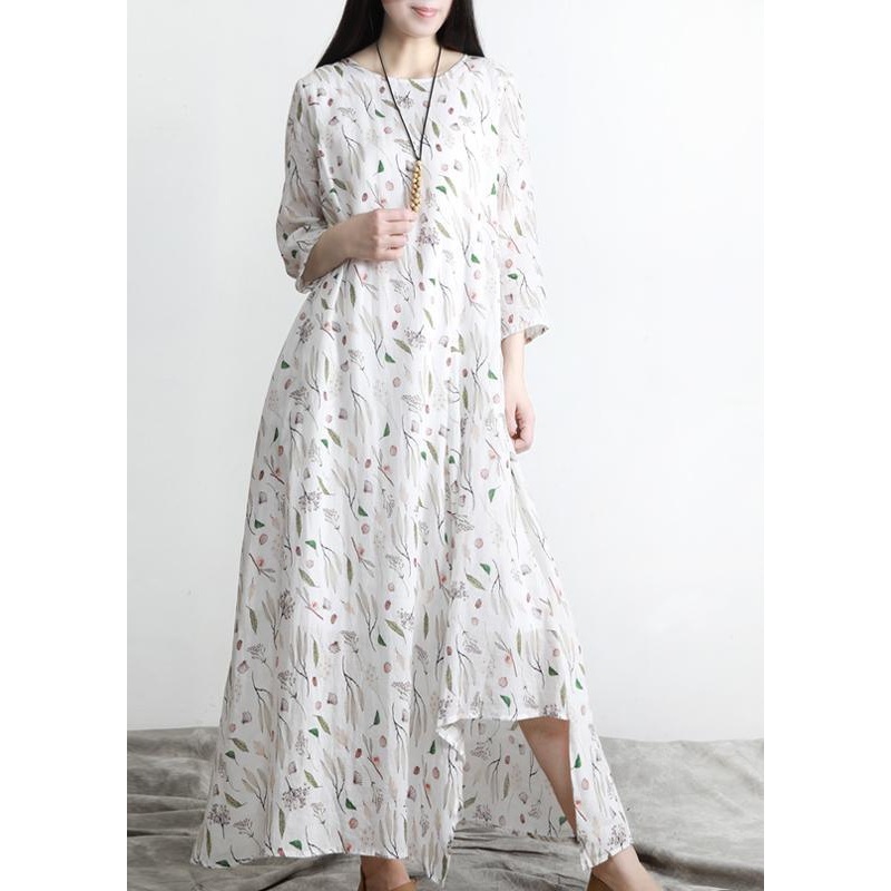 Unique Print asymmetrical design Linen Summer Robe Dresses