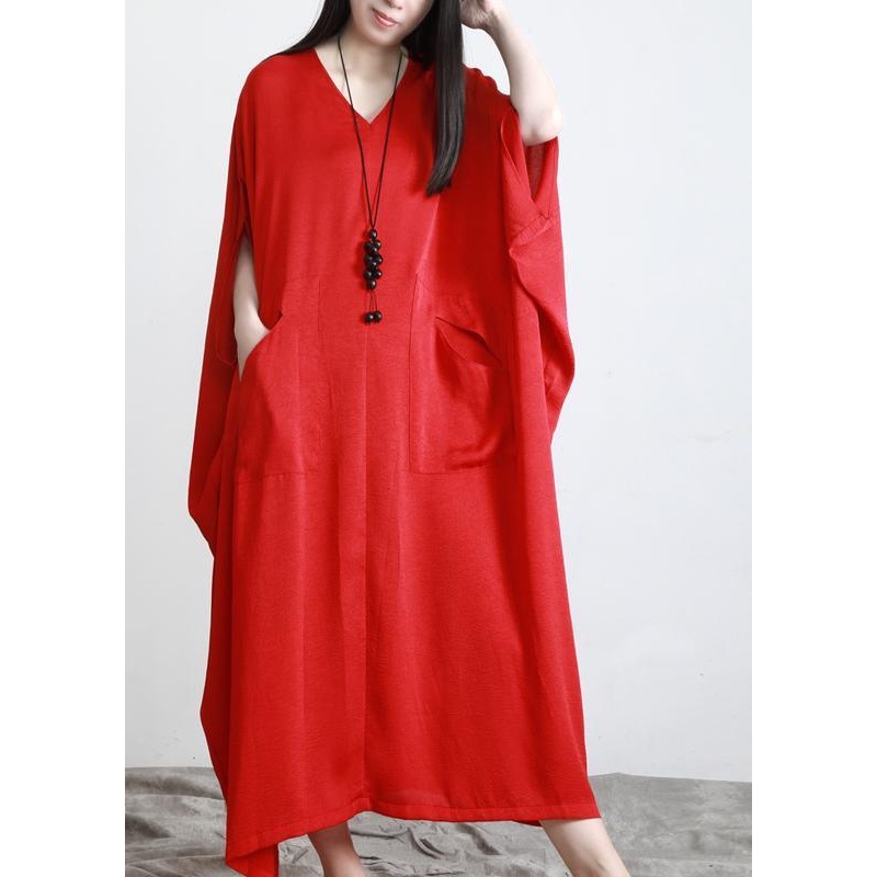 Unique Red asymmetrical design Batwing Sleeve Summer Chiffon Dress