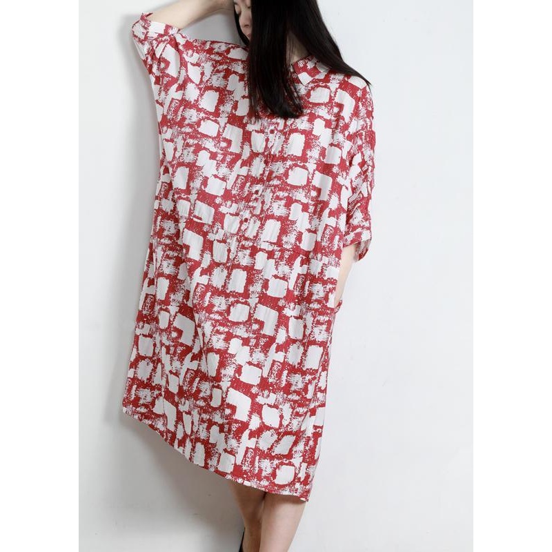 Unique Red Print Cotton Pockets Patchwork Summer Vacation Dresses