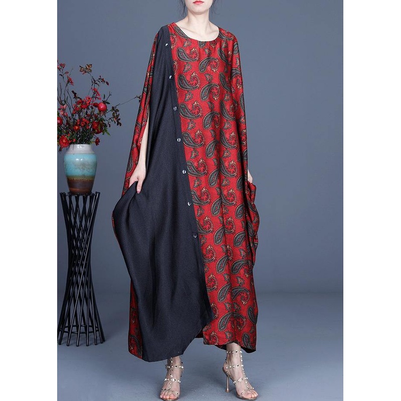 Unique Red Print Patchwork Long Dresses Summer Spring