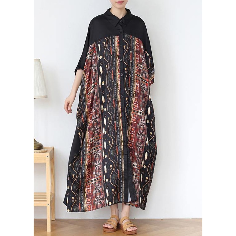 Vintage Chocolate Print Peter Pan Collar Button Party Summer Chiffon Dress