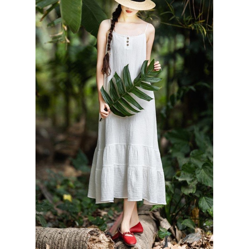 Women White Summer Patchwork Cotton Maxi Dress